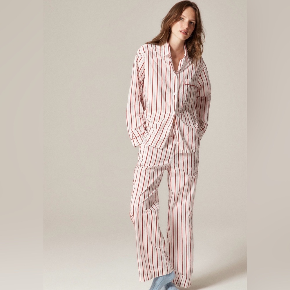 J.Crew Cotton Poplin Pajama Set – Peppermint Stripe | Size L | NWT